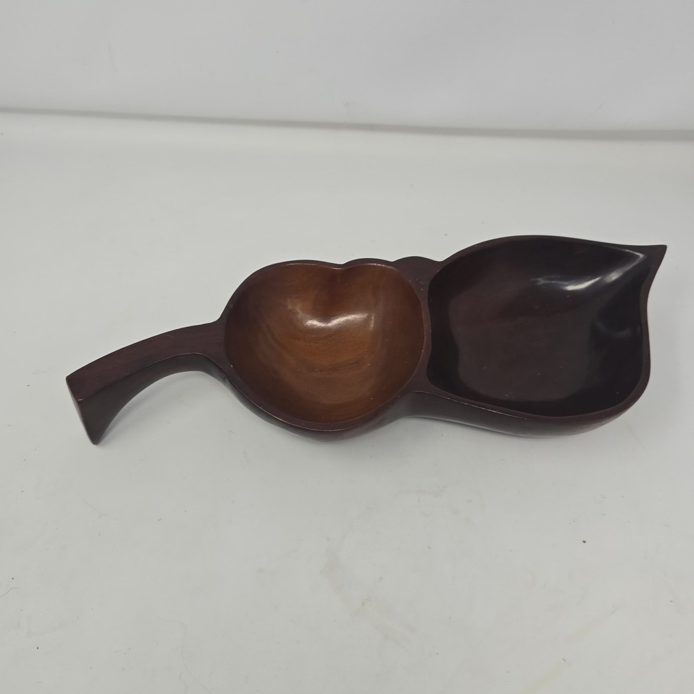 Vtg Wood Bowl, Mahogany from Haiti. Hand carved Leaf shape - Picture 5 of 11